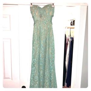 Gorgeous Blue Lace Cut Out  Long Prom Dress